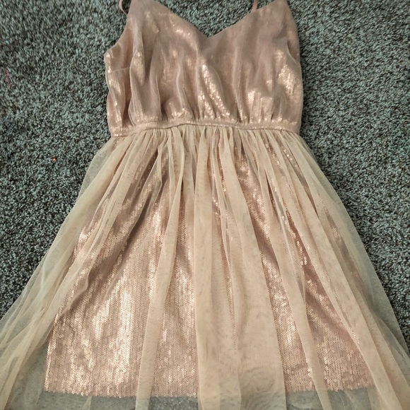 forever 21 sequin dress rose gold Rose Gold Forever 21 White Sequin Dress Lace-Up Multicolor Long Prom Dress  With Sequin Flowers